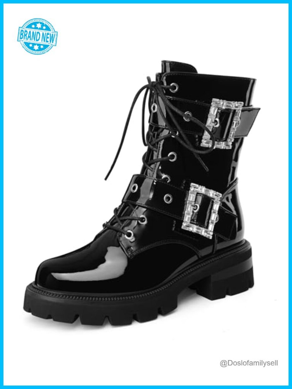 Women's Patent Leather Platform Heel Combat Boots Goth Booties